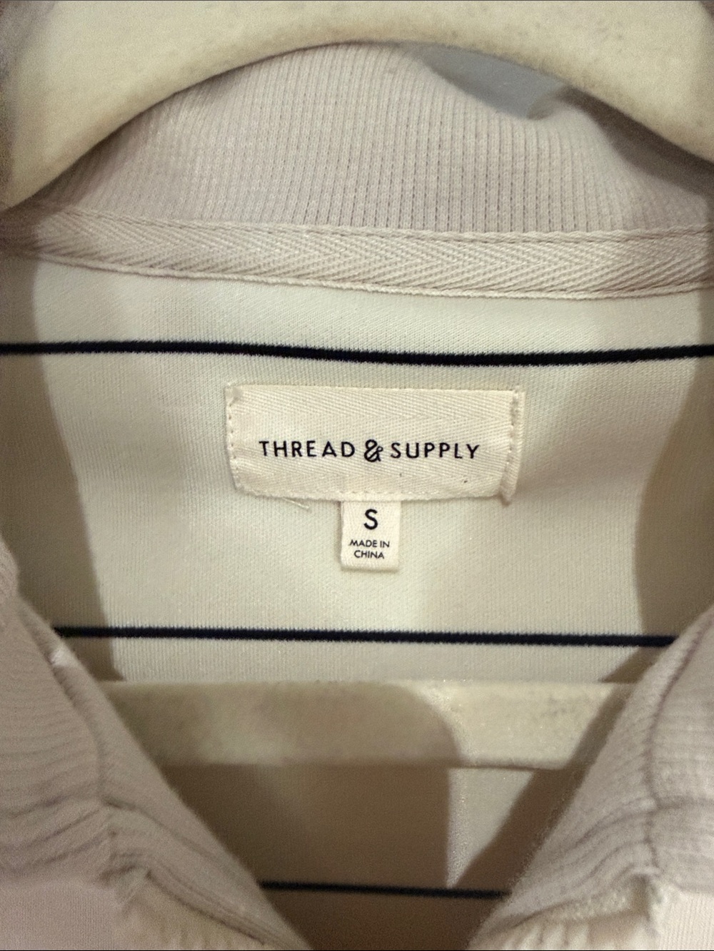 Thread & Supply Cream Short Sleeve Half-Zip Pullover with Navy Stripe - Picture 2 of 2